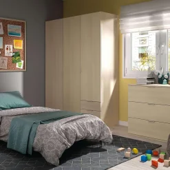 Armoire avec 3 portes et 3 tiroirs coloris Chêne en mélamine - Dim: 180 x 121 x 52 cm
