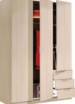 Armoire avec 3 portes et 3 tiroirs coloris Chêne en mélamine - Dim: 180 x 121 x 52 cm