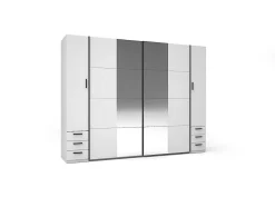 Armoire avec 6 tiroirs et 4 portes - Avec miroir - L270 cm - Blanc - ARVOLIA