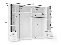 Armoire avec 6 tiroirs et 4 portes - Avec miroir - L270 cm - Blanc - ARVOLIA