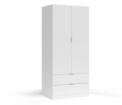 Armoire avec 2 tiroirs et 2 portes coloris Blanc en mélamine - Dim: 180 x 81 x 52 cm.