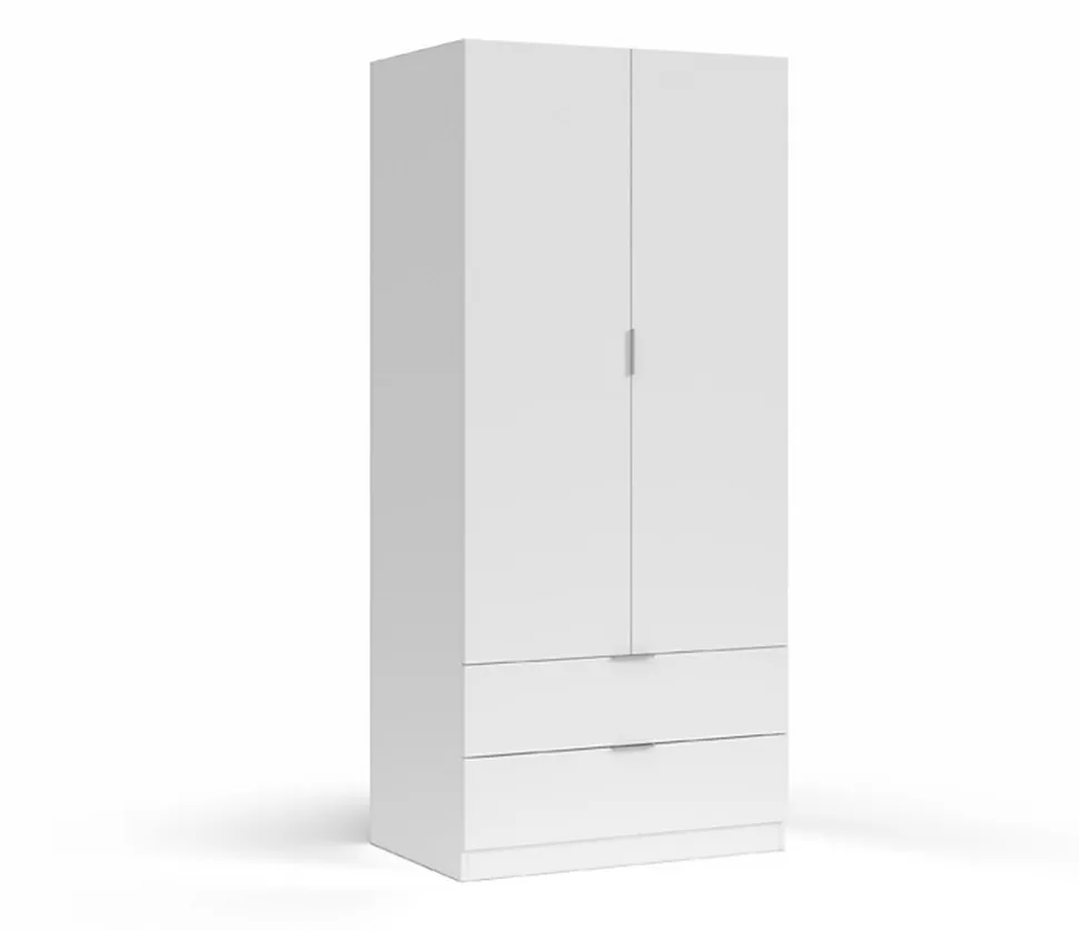Armoire avec 2 tiroirs et 2 portes coloris Blanc en mélamine - Dim: 180 x 81 x 52 cm.