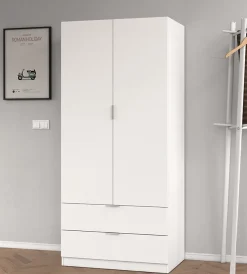 Armoire avec 2 tiroirs et 2 portes coloris Blanc en mélamine - Dim: 180 x 81 x 52 cm.
