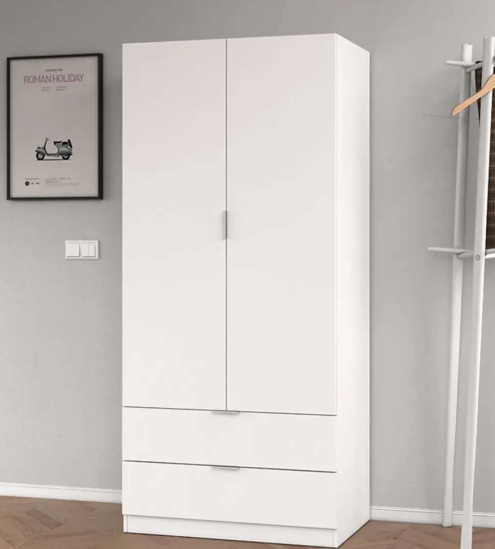 Armoire avec 2 tiroirs et 2 portes coloris Blanc en mélamine - Dim: 180 x 81 x 52 cm.