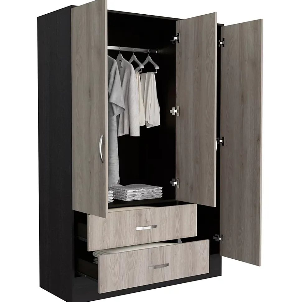 Armoire avec miroir Bolton, 3 portes et 2 tiroirs
