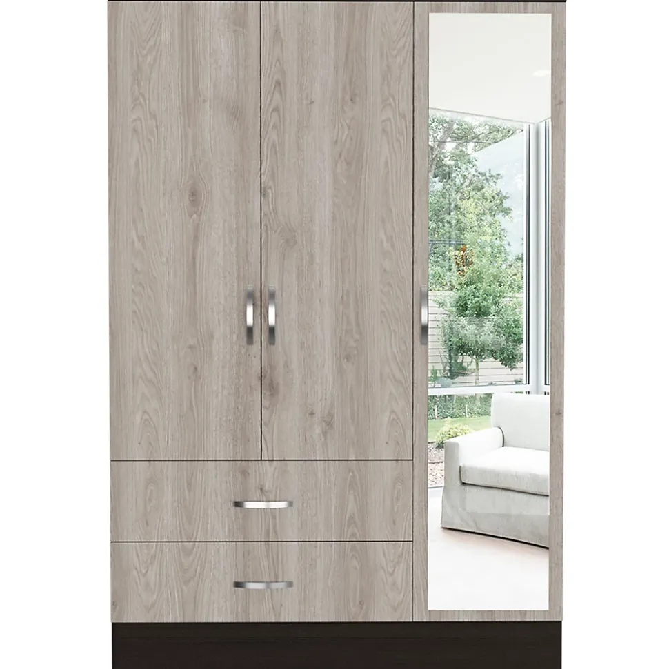 Armoire avec miroir Bolton, 3 portes et 2 tiroirs