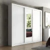 Armoire avec miroir ROXANE - 3 portes coulissantes - L. 220 cm - Blanc