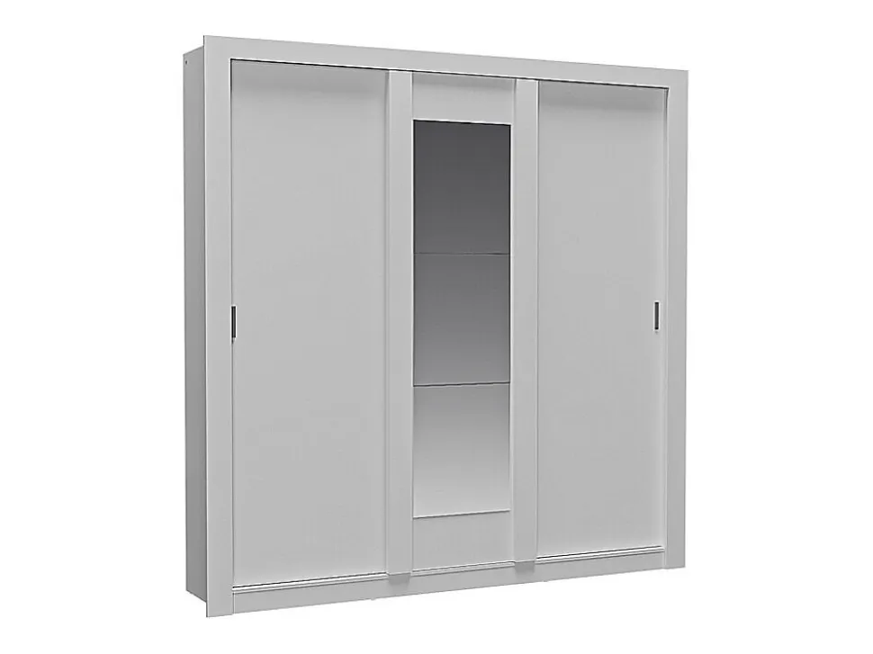 Armoire avec miroir ROXANE - 3 portes coulissantes - L. 220 cm - Blanc