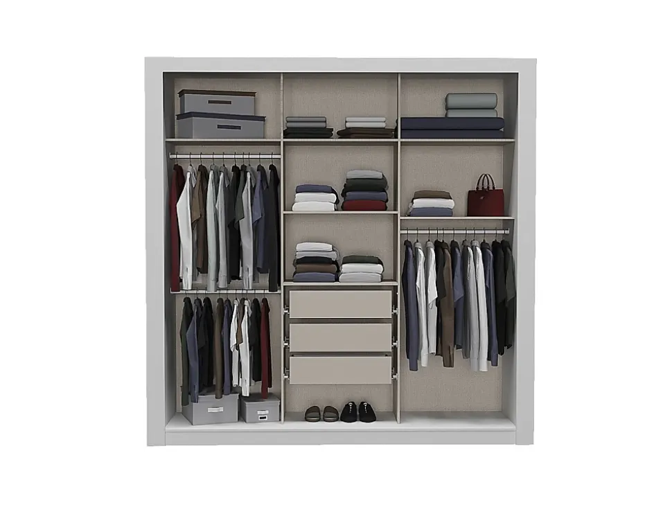 Armoire avec miroir ROXANE - 3 portes coulissantes - L. 220 cm - Blanc