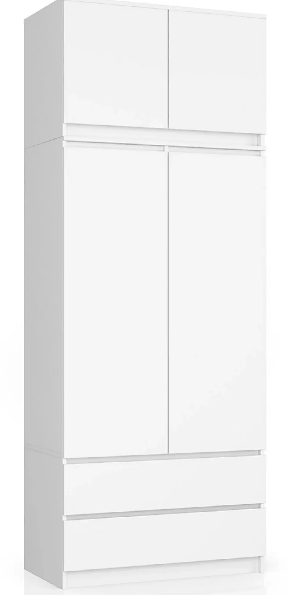 Armoire avec surmeuble AKORD S90 Blanche 90 cm 2 portes 2 tiroirs façade Blanche 6 étagères 90x51x234 cm