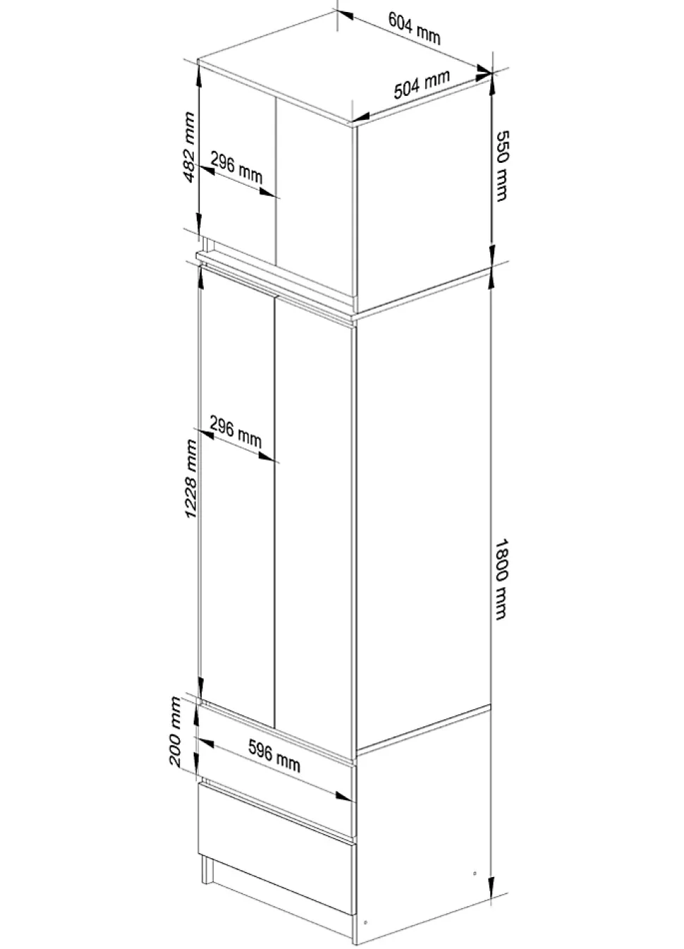 Armoire avec surmeuble AKORD S60 Blanche 60 cm 2 portes 2 tiroirs façade Blanche 3 étagères 60x51x234 cm
