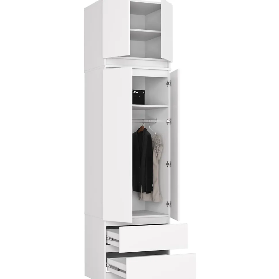 Armoire avec surmeuble AKORD S60 Blanche 60 cm 2 portes 2 tiroirs façade Blanche 3 étagères 60x51x234 cm
