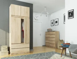Armoire avec surmeuble AKORD S90 Chêne Sonoma 90 cm 2 portes 2 tiroirs façade Chêne Sonoma 6 étagères 90x51x234 cm