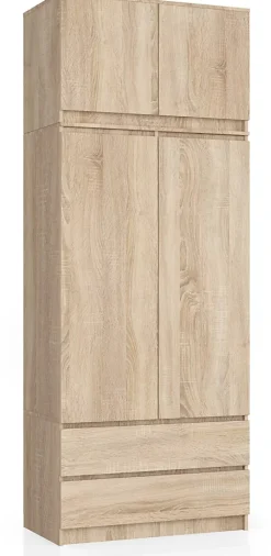 Armoire avec surmeuble AKORD S90 Chêne Sonoma 90 cm 2 portes 2 tiroirs façade Chêne Sonoma 6 étagères 90x51x234 cm
