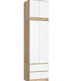 Armoire avec surmeuble AKORD STAR Chêne Sonoma 60 cm 2 portes 2 tiroirs façade Blanche 3 étagères 60x51x234 cm