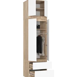 Armoire avec surmeuble AKORD STAR Chêne Sonoma 60 cm 2 portes 2 tiroirs façade Blanche 3 étagères 60x51x234 cm