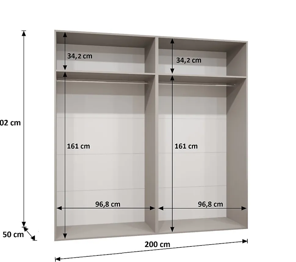 Armoire Bari 1 a portes battantes H. 202 x L.200 x P. 52, 4 portes