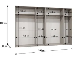 Armoire Bari 2 a portes battantes H. 202 x L.300 x P. 52, 6 portes