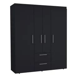 Armoire Bariloche en mélamine avec 4 portes, 4 étagères, 3 tringles à vêtements et 2 tiroirs , noir, 177.9 cm X 150.3 cm X 50.4 cm