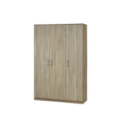 Armoire BARTIN 3 portes Chene clair et gris Penderie et étagères