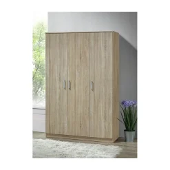 Armoire BARTIN 3 portes Chene clair et gris Penderie et étagères