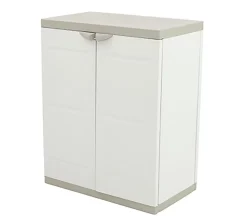 Armoire basse 2 portes intérieur/extérieur coloris beige - Longueur 70 x Profondeur 44 x Hauteur 88 cm