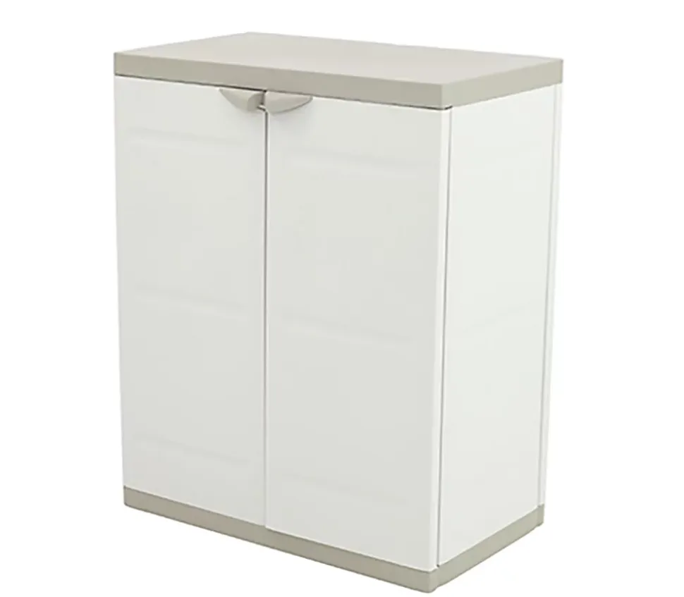 Armoire basse 2 portes intérieur/extérieur coloris beige - Longueur 70 x Profondeur 44 x Hauteur 88 cm