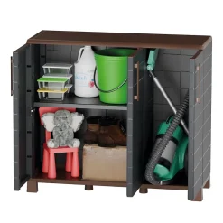Armoire Basse de Rangement 3 portes 1 étagère 20kg max Intérieur Extérieur - Meuble de rangement Anthracite Art Plast
