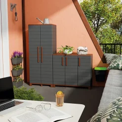 Armoire Basse de Rangement 3 portes 1 étagère 20kg max Intérieur Extérieur - Meuble de rangement Anthracite Art Plast