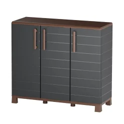 Armoire Basse de Rangement 3 portes 1 étagère 20kg max Intérieur Extérieur - Meuble de rangement Anthracite Art Plast