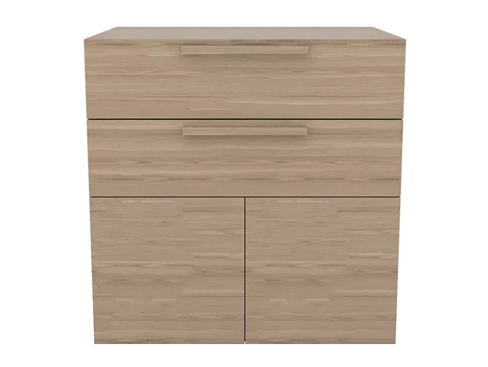 Armoire basse effet chêne 2 portes et 2 tiroirs GoodHome Atomia H. 75 x L. 75 x P. 58 cm