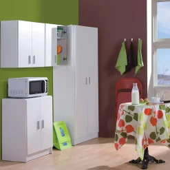 Armoire basse en bois de 2 portes, blanc - Dim : H80 x L59 x P37 cm