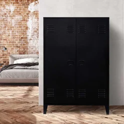 Armoire basse ESTER 2 portes métal noir design industriel
