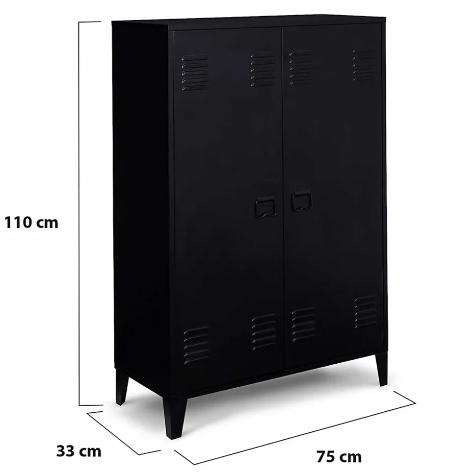 Armoire basse ESTER 2 portes métal noir design industriel