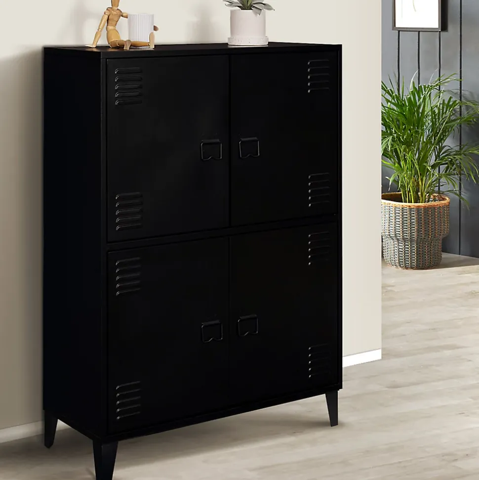 Armoire basse ESTER 4 portes métal noir design industriel