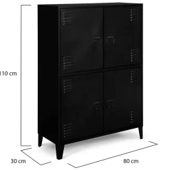Armoire basse ESTER 4 portes métal noir design industriel