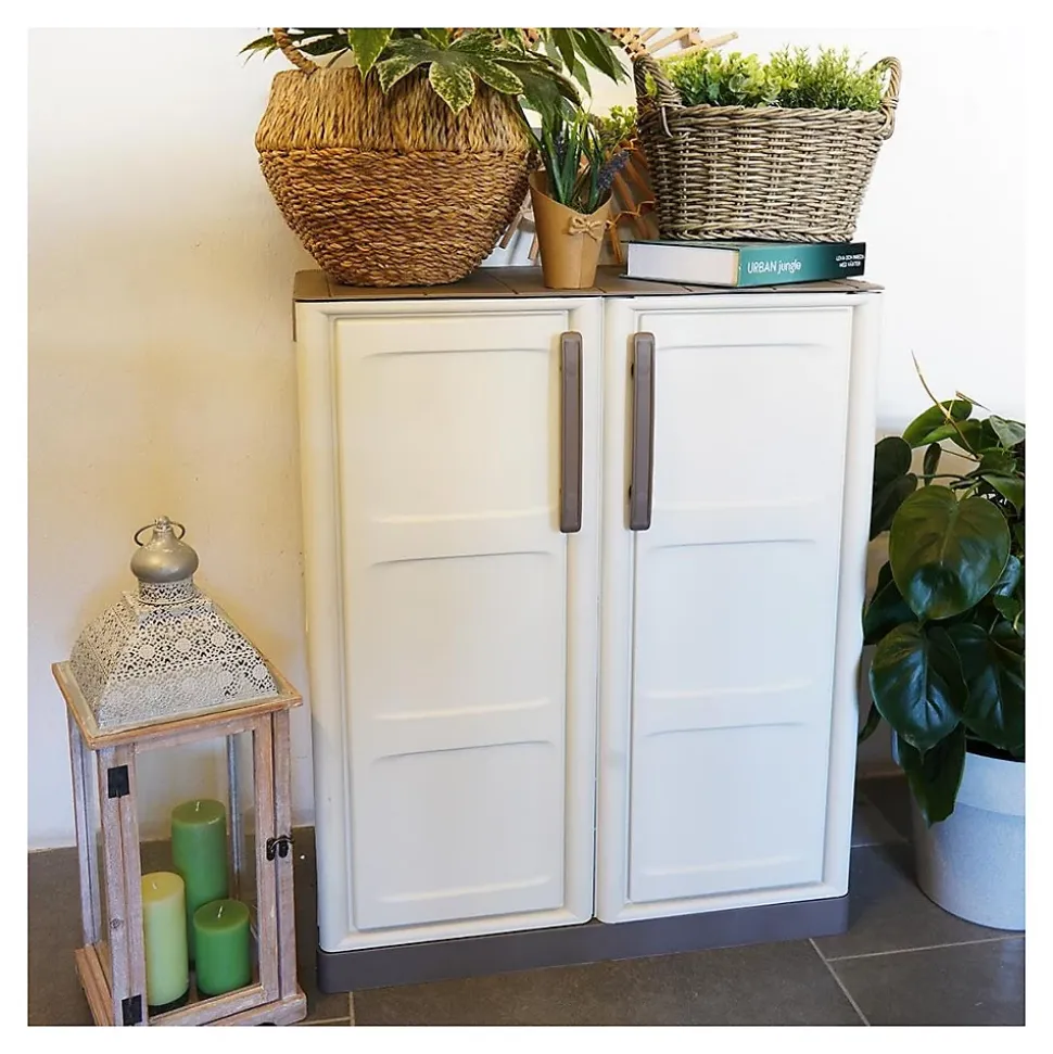 Armoire basse Grise 3 portes 1 étagère 102x37h84 cm