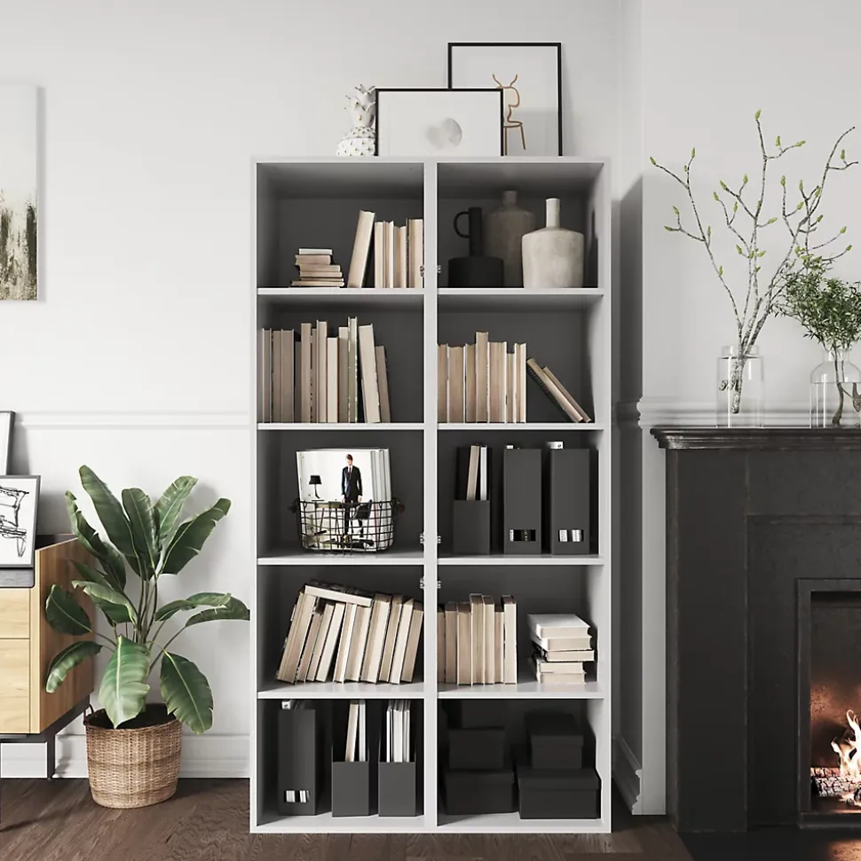 Armoire blanche 6 portes anthracite brillantes GoodHome Atomia H. 187,5 x L. 100 x P. 47 cm