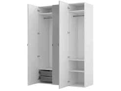 Armoire blanche avec miroir double penderie et 2 paniers GoodHome Atomia H. 225 x L. 150 x P. 58 cm