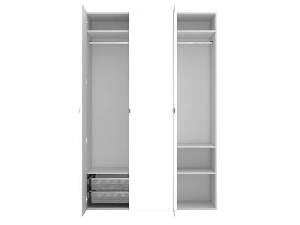 Armoire blanche avec miroir double penderie et 2 paniers GoodHome Atomia H. 225 x L. 150 x P. 58 cm