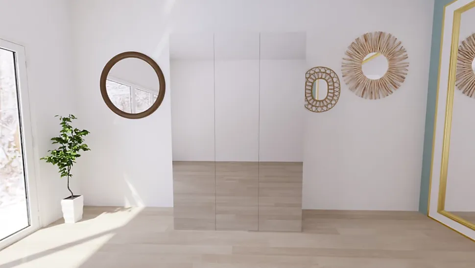 Armoire blanche avec miroir double penderie et 2 paniers GoodHome Atomia H. 225 x L. 150 x P. 58 cm