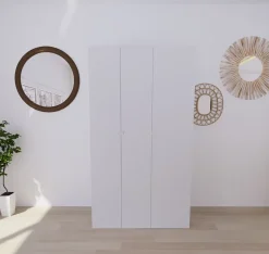 Armoire blanche double penderie et 3 tiroirs GoodHome Atomia H. 225 x L. 125 x P. 58 cm