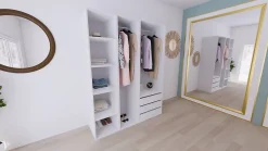 Armoire blanche double penderie et 3 tiroirs GoodHome Atomia H. 225 x L. 175 x P. 58 cm