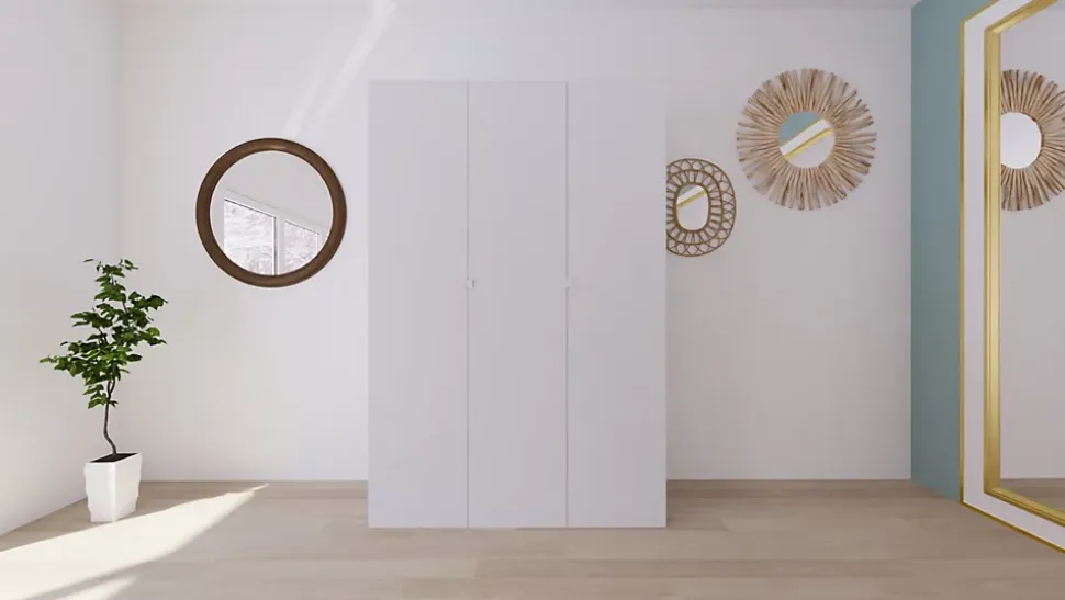 Armoire blanche double penderie 2 paniers GoodHome Atomia H. 225 x L. 150 x P. 58 cm