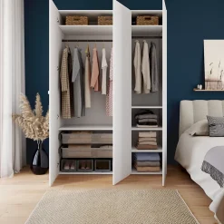 Armoire blanche double penderie 2 paniers GoodHome Atomia H. 225 x L. 150 x P. 58 cm