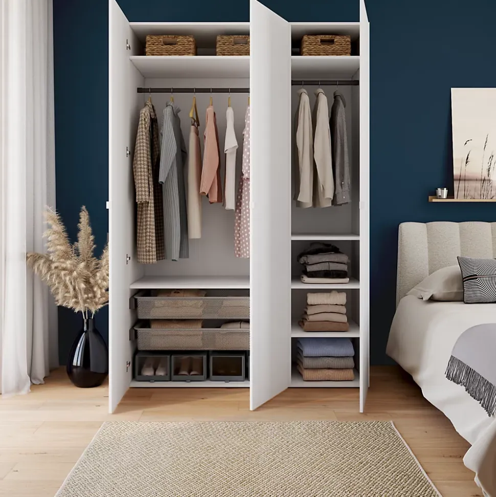 Armoire blanche double penderie 2 paniers GoodHome Atomia H. 225 x L. 150 x P. 58 cm