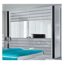 Armoire blanche et noire LINA 220 x 225 x 68 cm avec 2 grandes penderies et 2 grands miroirs