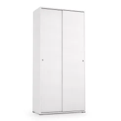 Armoire Blanche Multi-Usages À Double Porte Coulissante Avec 4 Étagères Réglables