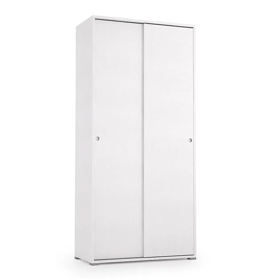 Armoire Blanche Multi-Usages À Double Porte Coulissante Avec 4 Étagères Réglables