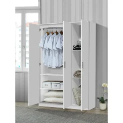 Armoire BURDUR 3 portes Chene blanc & gris Style contemporain L120 x H184 x P52 cm